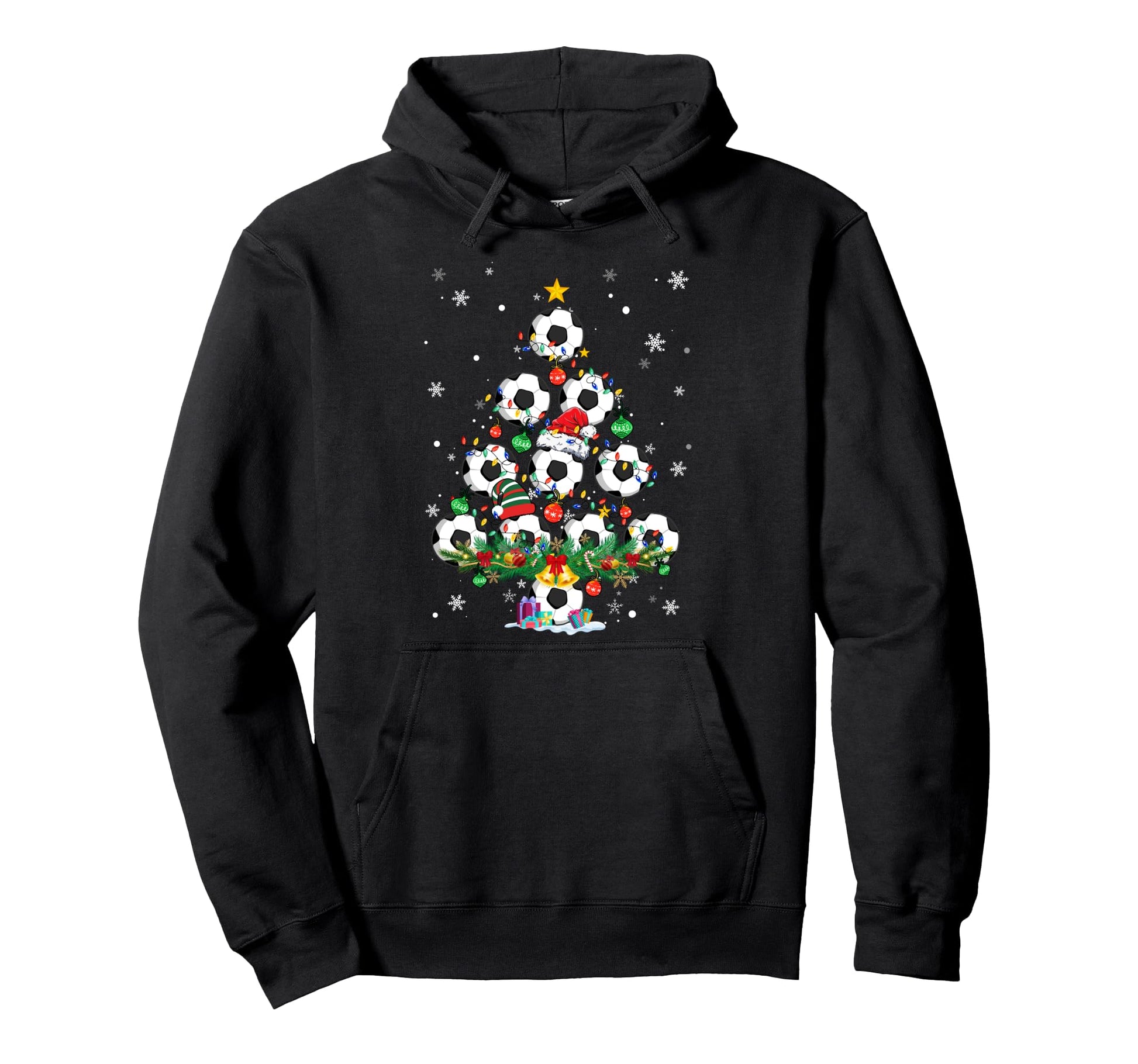 Soccer Tree Santa Soccer X Mas Lights Hoodie - Novelty Apparel Unisex - T-Shirt, Sweatshirt, Hoodie