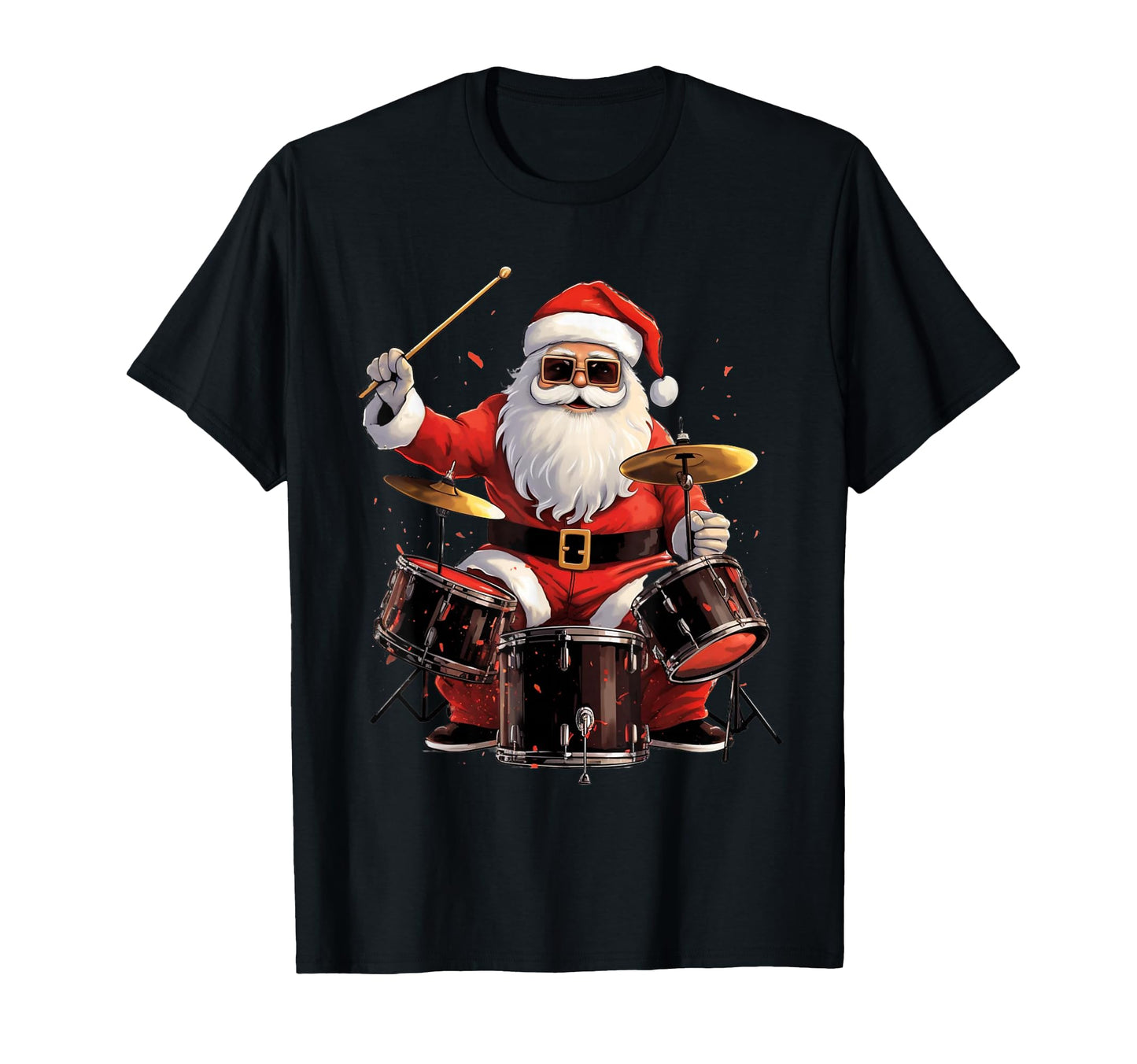 Santa Drumming Funny Musician Holiday T-Shirt - Graphic Print Men Women - T-Shirt, Sweatshirt, Hoodie