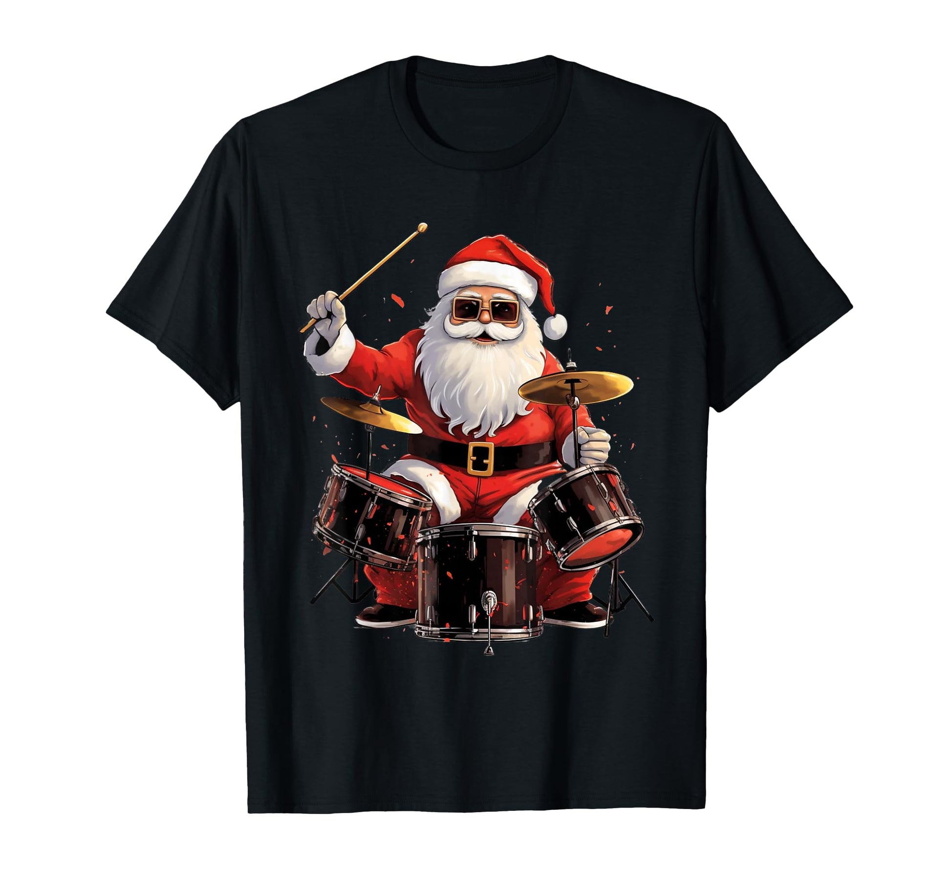 Santa Drumming Funny Musician Holiday T-Shirt - Graphic Print Men Women - T-Shirt, Sweatshirt, Hoodie