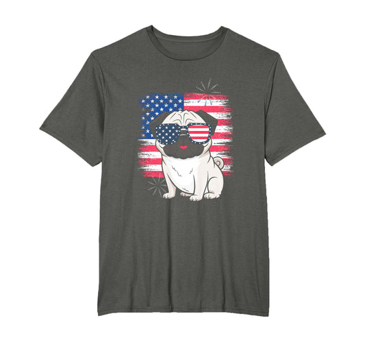 American Flag 4Th July Pug Patriotic T-Shirt - Trendy Graphic for Adults - T-Shirt, Sweatshirt, Hoodie