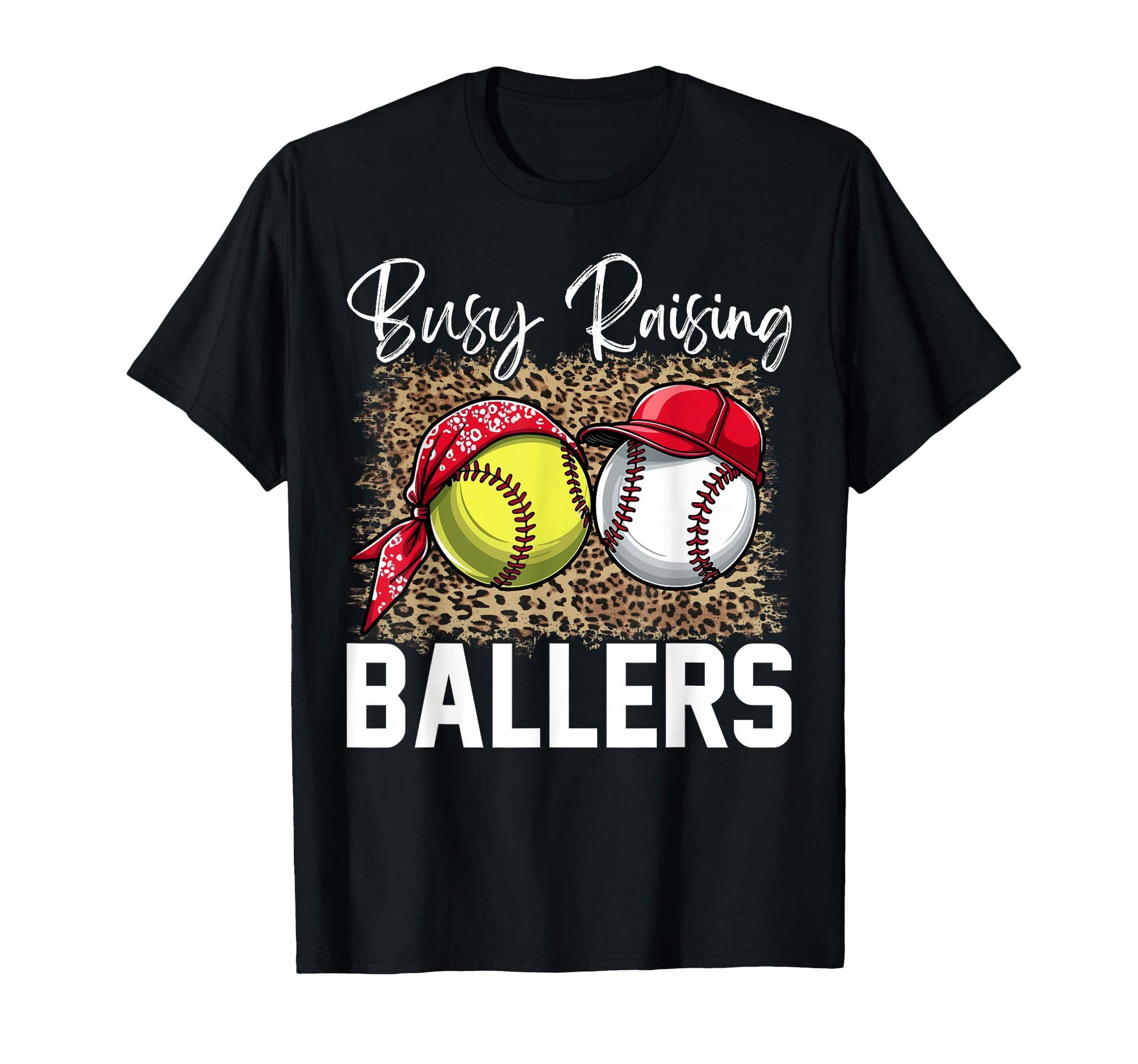 Leopard Busy Raising Ballers Softball T-Shirt - Minimalist Print Unisex - T-Shirt, Sweatshirt, Hoodie