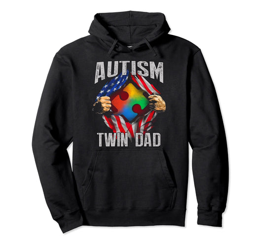 Autism Twin Dad American Flag Autism Hoodie - Custom Art Print for Adults - T-Shirt, Sweatshirt, Hoodie