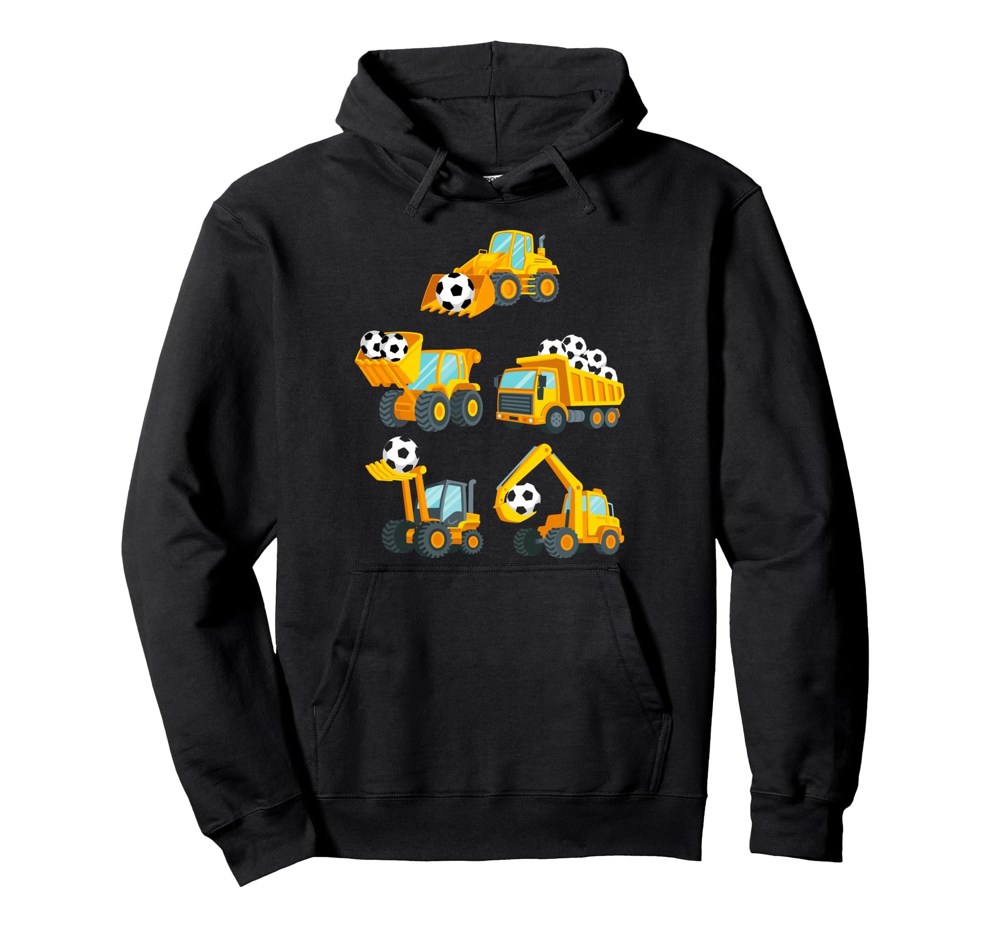 Construction Trucks Carrying Soccer Balls Hoodie - Graphic Print Men Women - T-Shirt, Sweatshirt, Hoodie