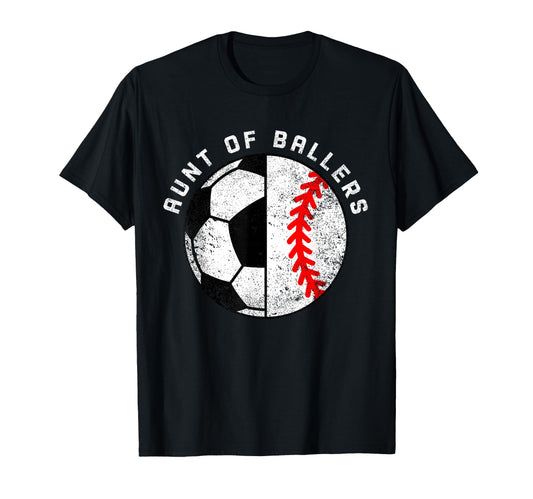 Aunt Ballers Funny Soccer Baseball T-Shirt - Minimalist Print for Adults - T-Shirt, Sweatshirt, Hoodie
