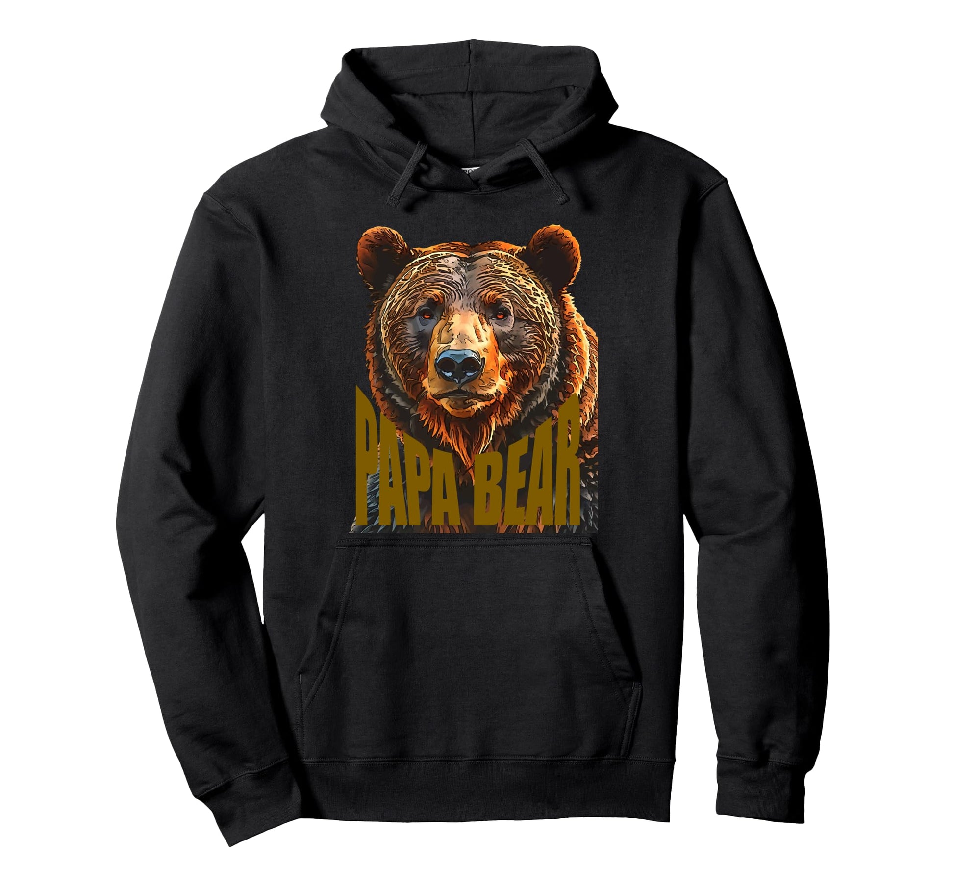 Papa Bear Text Large Brown Bear Hoodie - Unique Graphic Unisex - T-Shirt, Sweatshirt, Hoodie