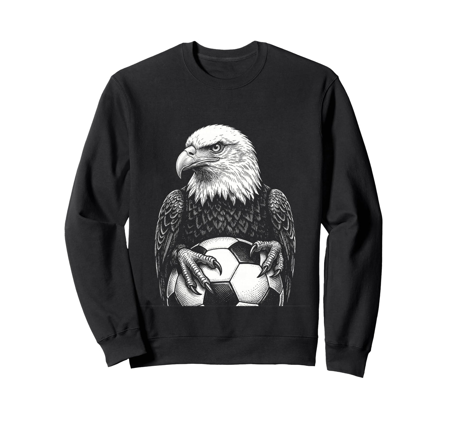 Black White Soccer Fan Bald Eagle Soccer Sweatshirt - Graphic Print Unisex - T-Shirt, Sweatshirt, Hoodie