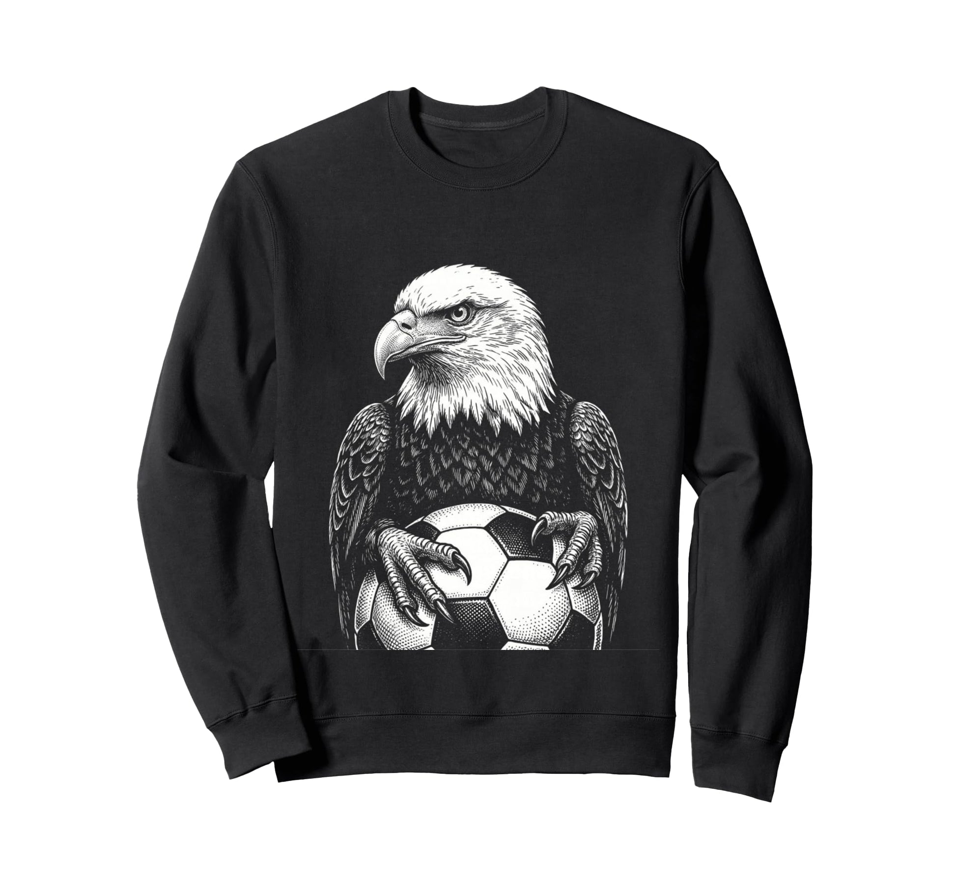Black White Soccer Fan Bald Eagle Soccer Sweatshirt - Graphic Print Unisex - T-Shirt, Sweatshirt, Hoodie