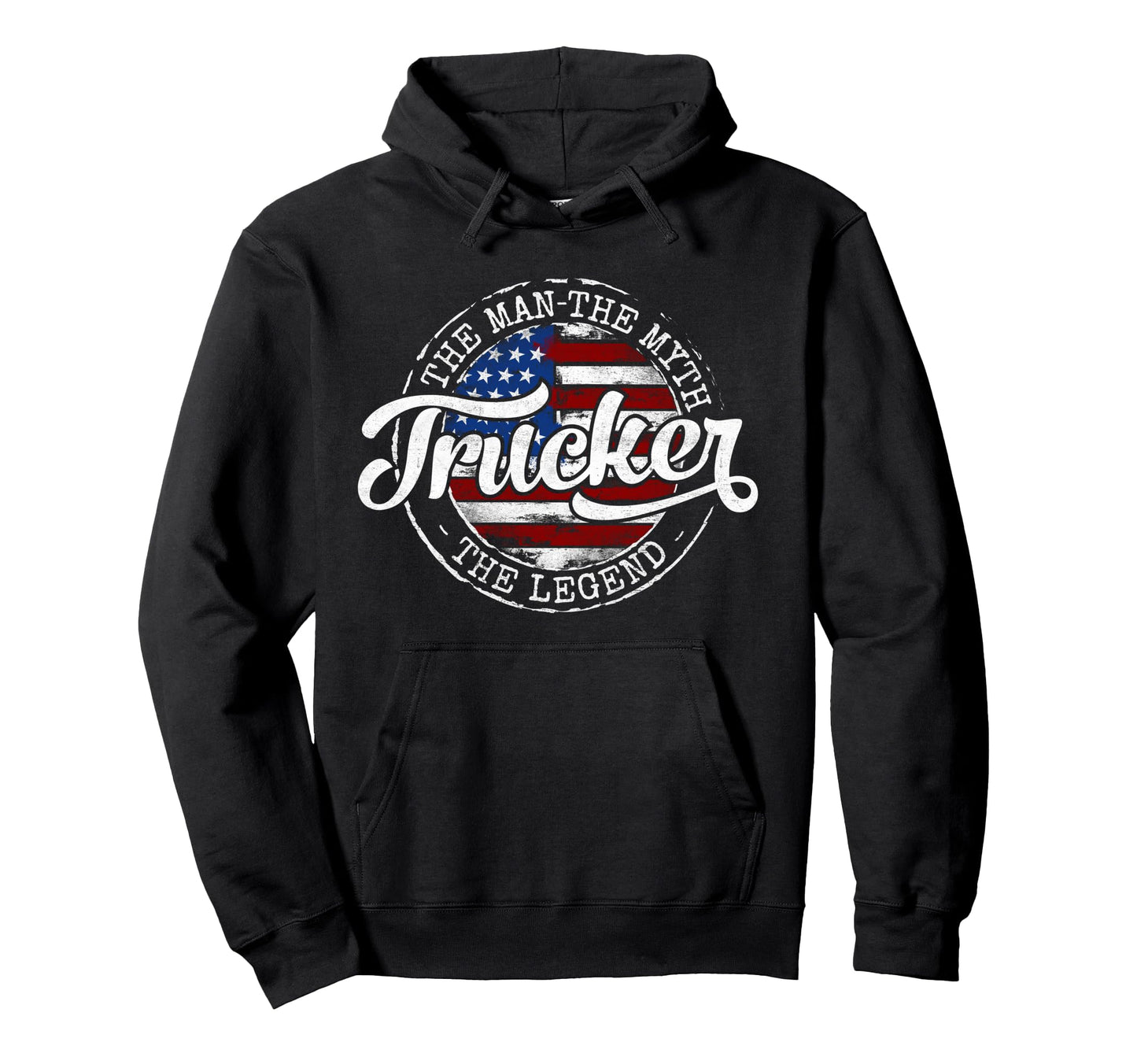 Trucker Myth Legend Usa Flag Stamp Hoodie - Novelty Apparel for Adults - T-Shirt, Sweatshirt, Hoodie