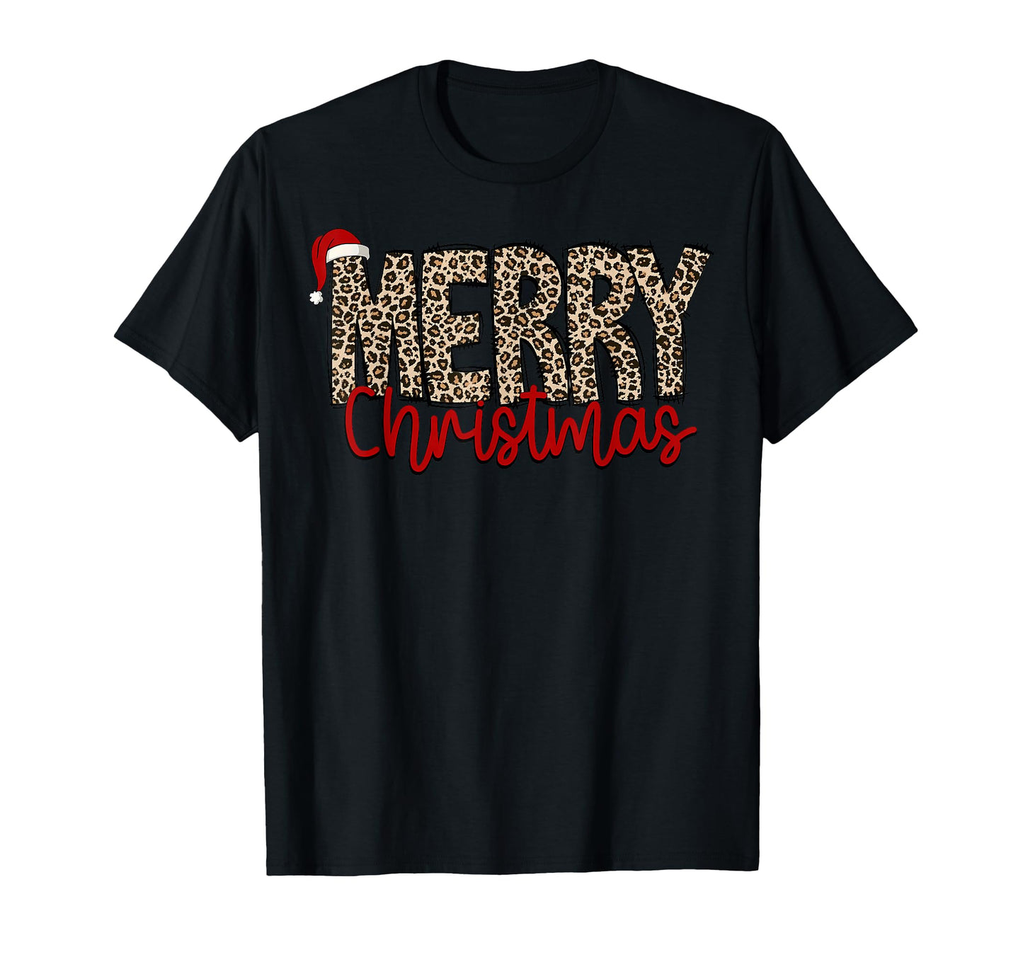 Merry Leopard Santa Hat Cheetah Pajamas T-Shirt - Custom Art Print Unisex - T-Shirt, Sweatshirt, Hoodie