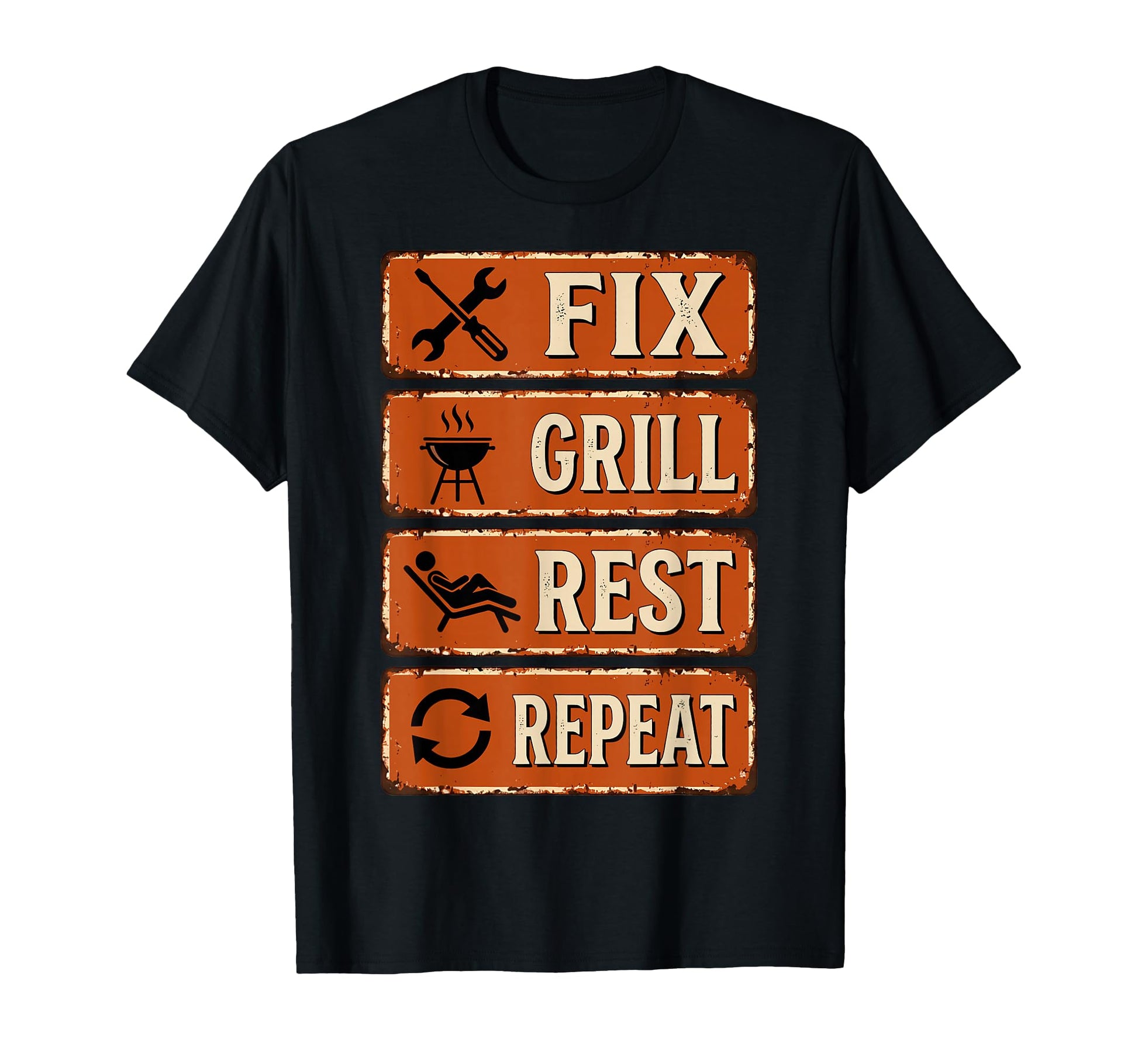 Mens Funny Dad Fix Grill Rest Repeat T-Shirt - Novelty Apparel for Adults - T-Shirt, Sweatshirt, Hoodie