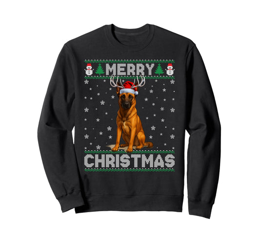 Belgian Malinois Santa Hat Ugly Dog Sweatshirt - Minimalist Print Men Women - T-Shirt, Sweatshirt, Hoodie