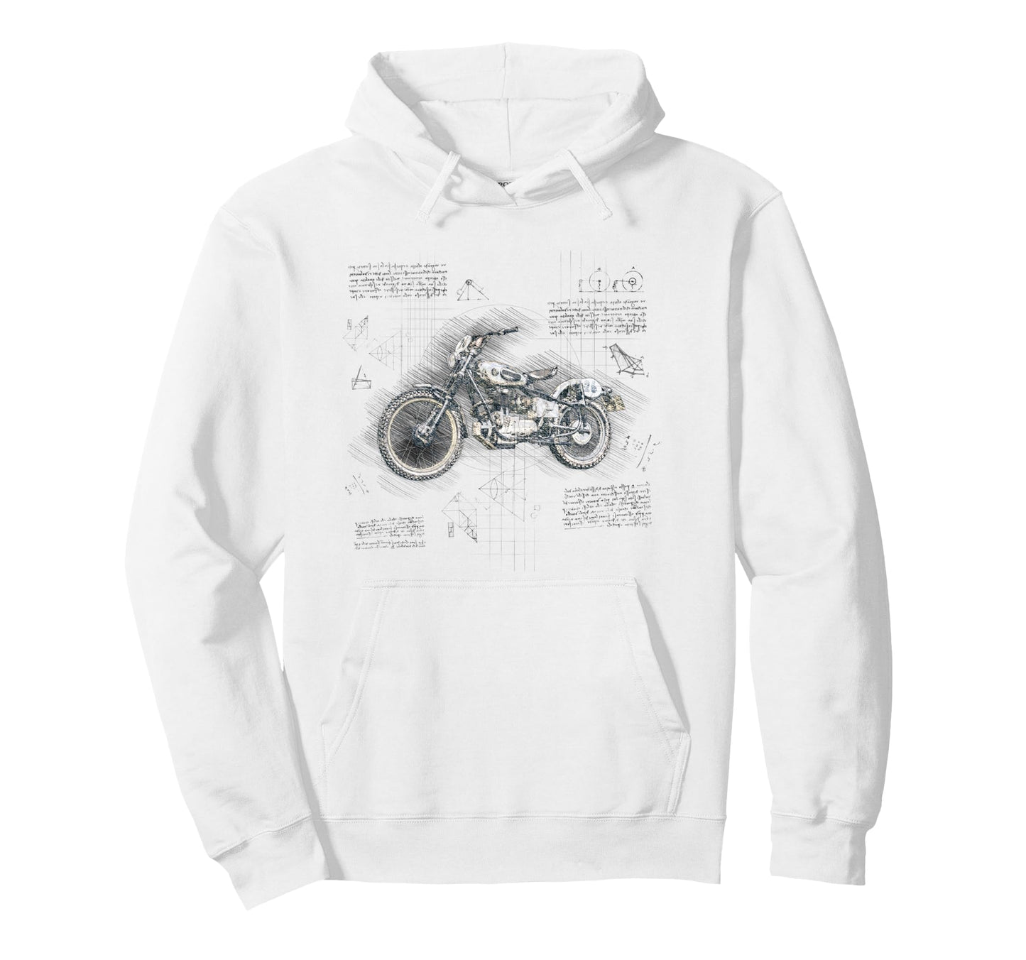 Motorbike Blueprint Motorcycle Bike Hoodie - Graphic Print for Adults - T-Shirt, Sweatshirt, Hoodie