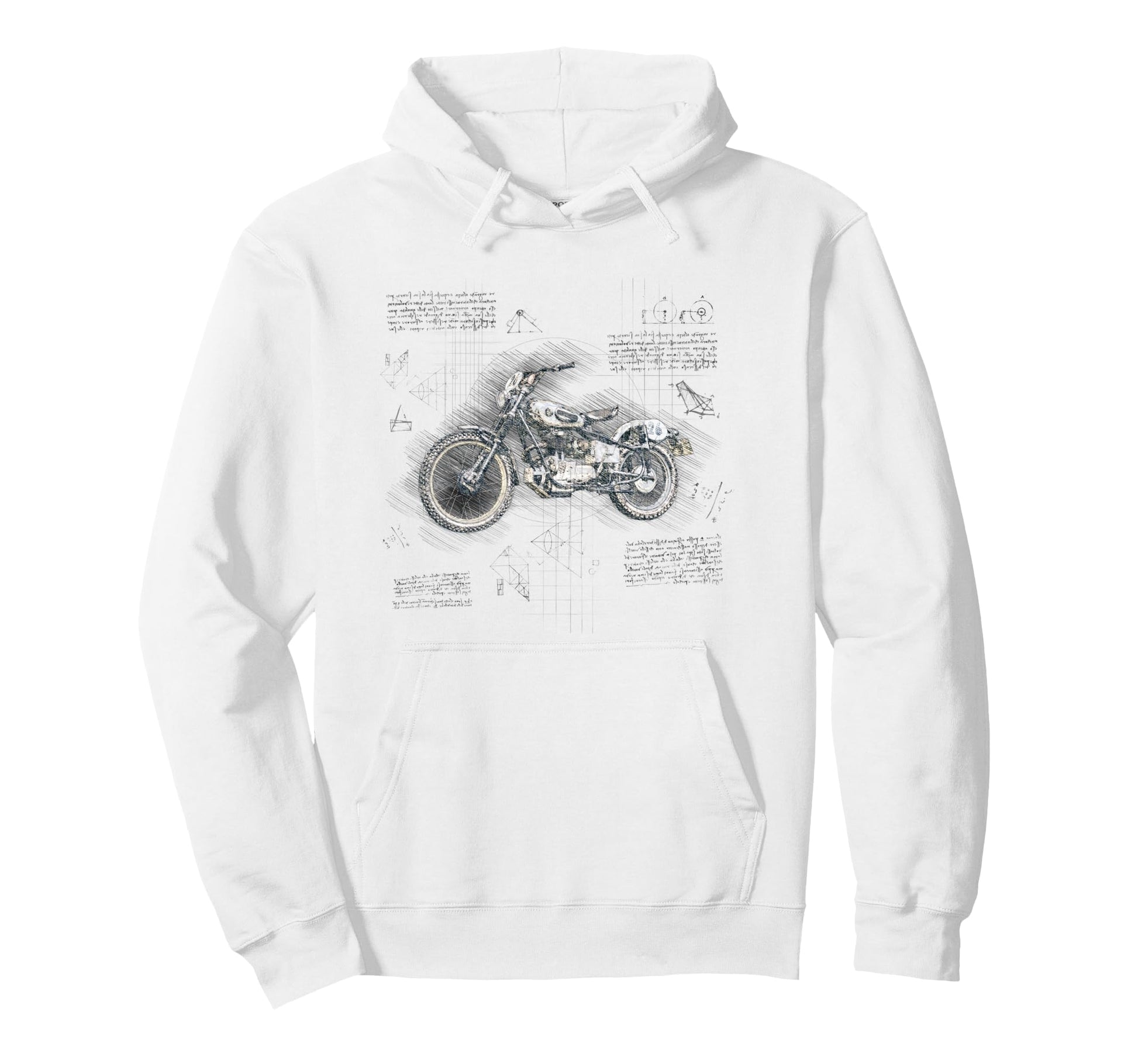 Motorbike Blueprint Motorcycle Bike Hoodie - Graphic Print for Adults - T-Shirt, Sweatshirt, Hoodie