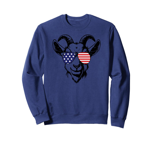 American Flag Goat Glasses Goat Dad Sweatshirt - Unique Graphic Men Women - T-Shirt, Sweatshirt, Hoodie