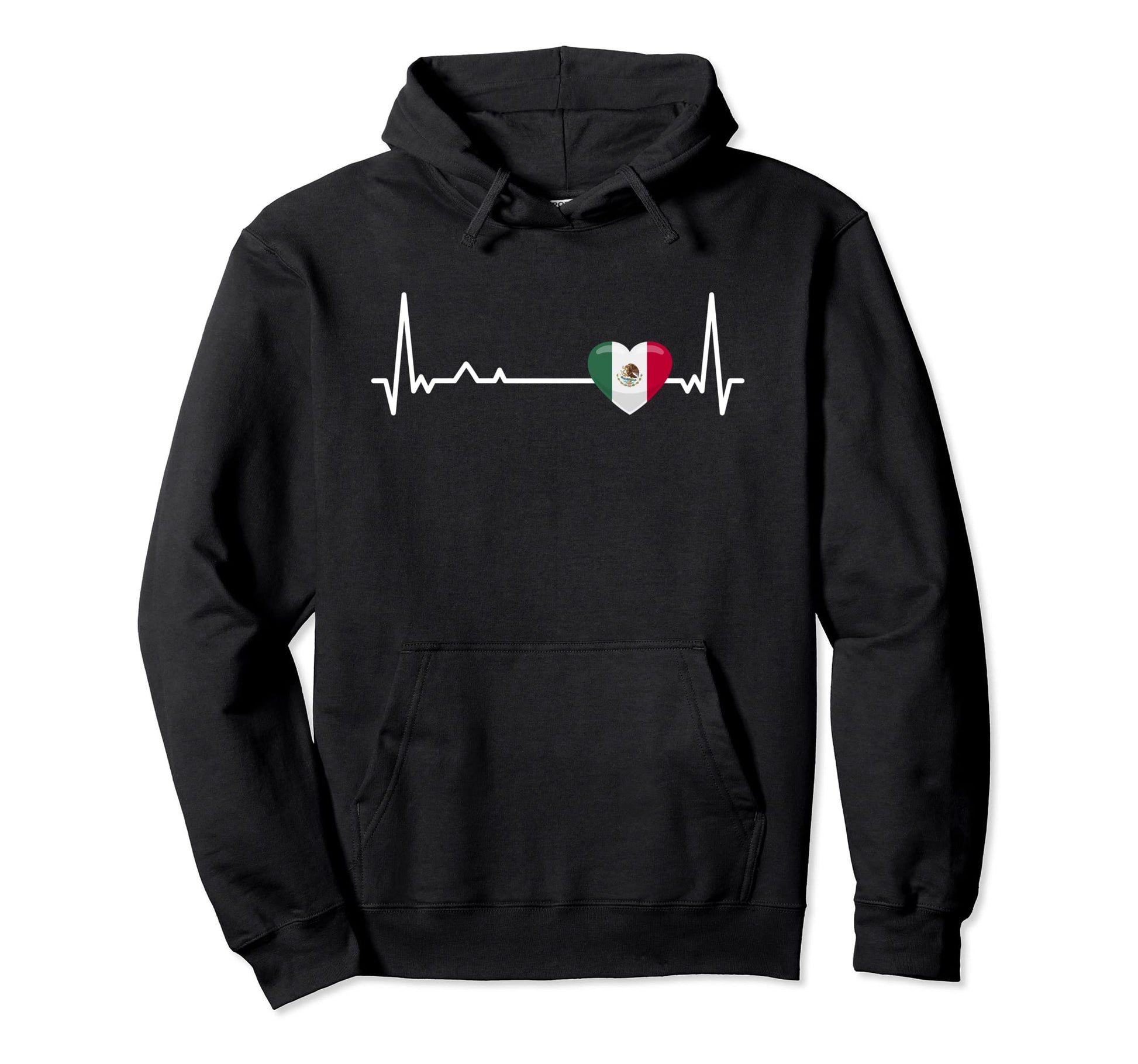 Heartbeat Mexico Flag Soccer Fan Hoodie - Minimalist Print for Adults - T-Shirt, Sweatshirt, Hoodie