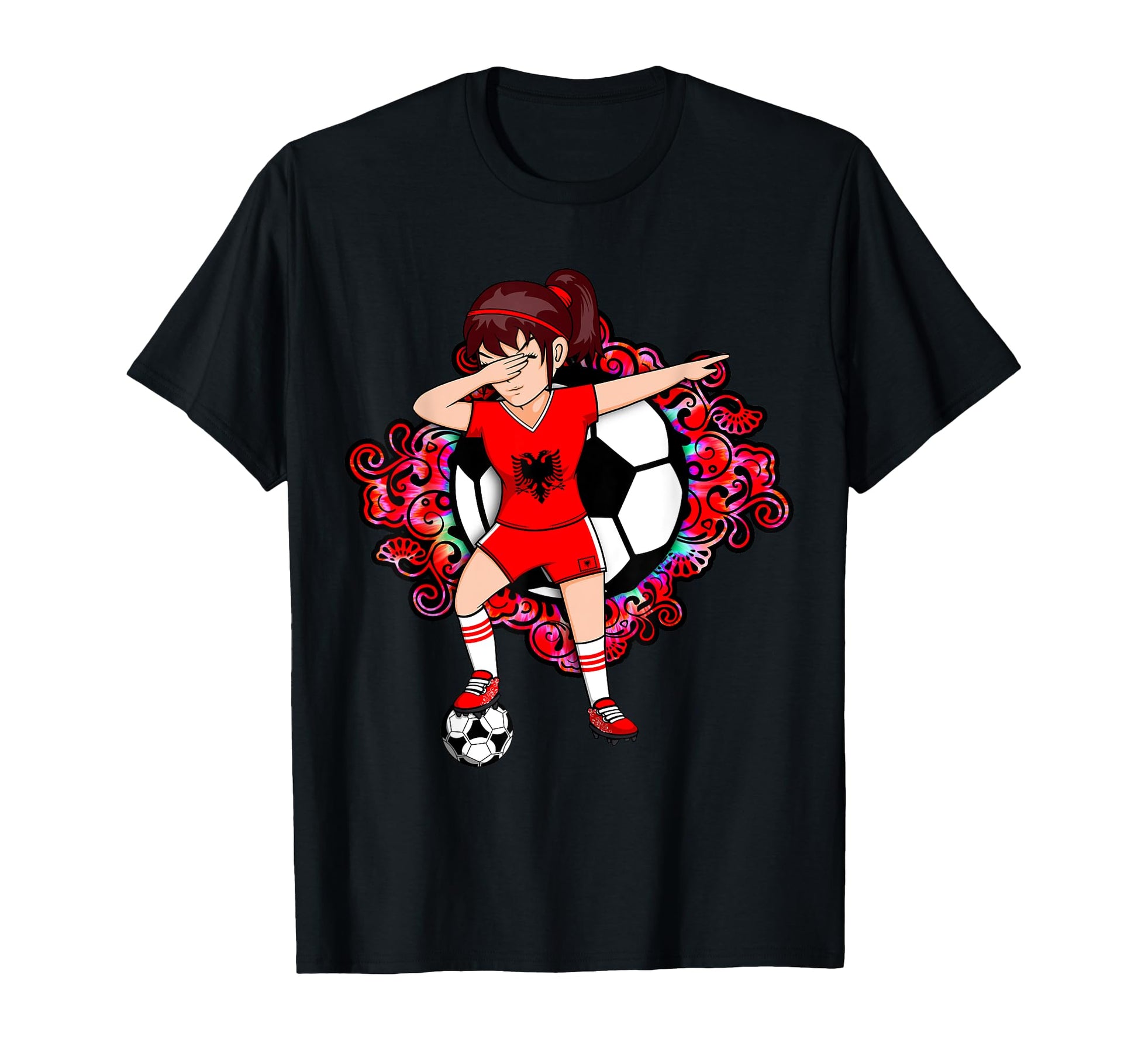Dabbing Soccer Albania Jersey Floral T-Shirt - Custom Art Print Men Women - T-Shirt, Sweatshirt, Hoodie