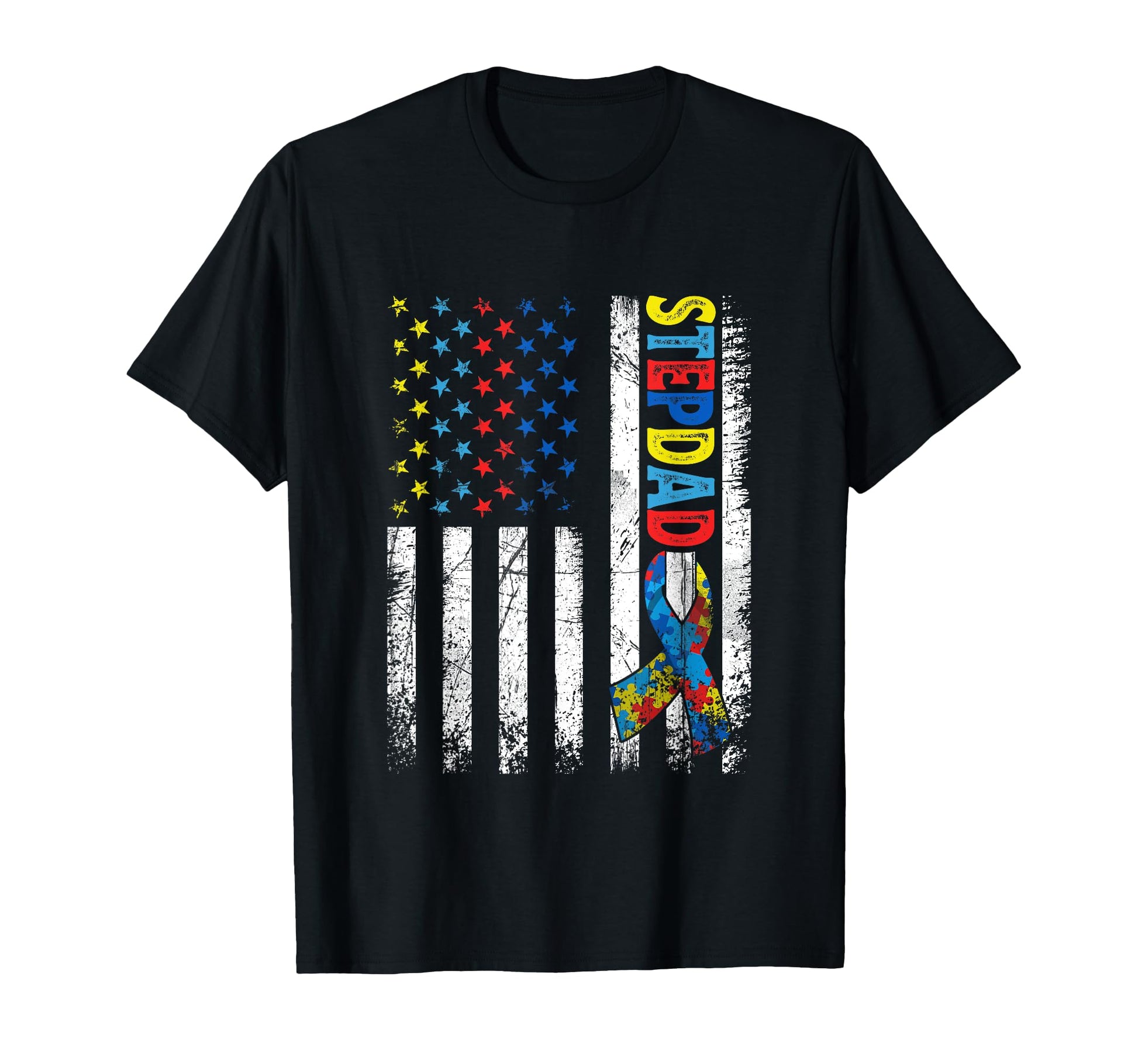 American Flag Autism Stepdad T-Shirt - Fun Novelty Design for Adults - T-Shirt, Sweatshirt, Hoodie