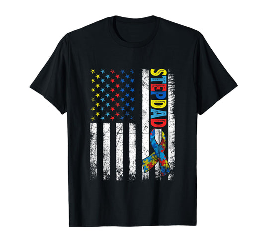 American Flag Autism Stepdad T-Shirt - Fun Novelty Design for Adults - T-Shirt, Sweatshirt, Hoodie