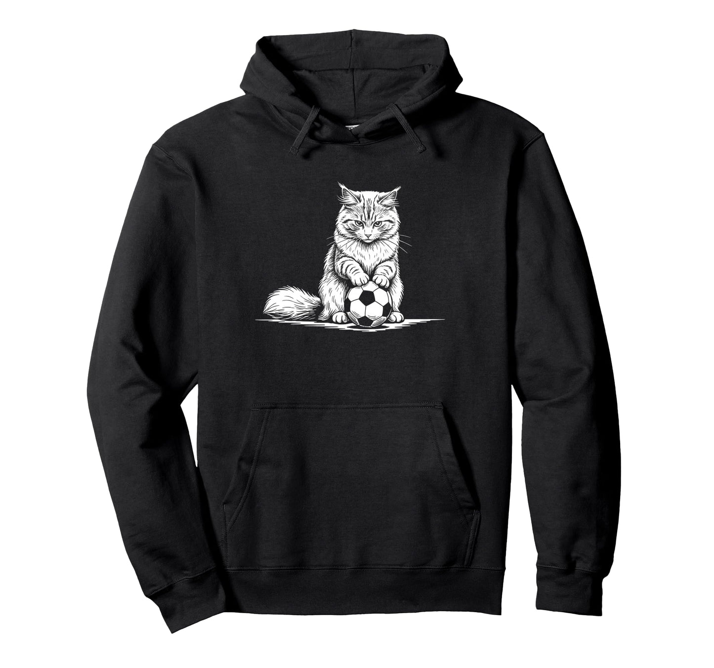 Soccer Cat Playing Ball Funny Hoodie - Fun Novelty Design for Adults - T-Shirt, Sweatshirt, Hoodie