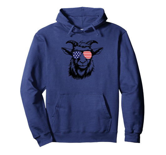 American Flag Goat Glasses Goat Dad Hoodie - Novelty Apparel Men Women - T-Shirt, Sweatshirt, Hoodie