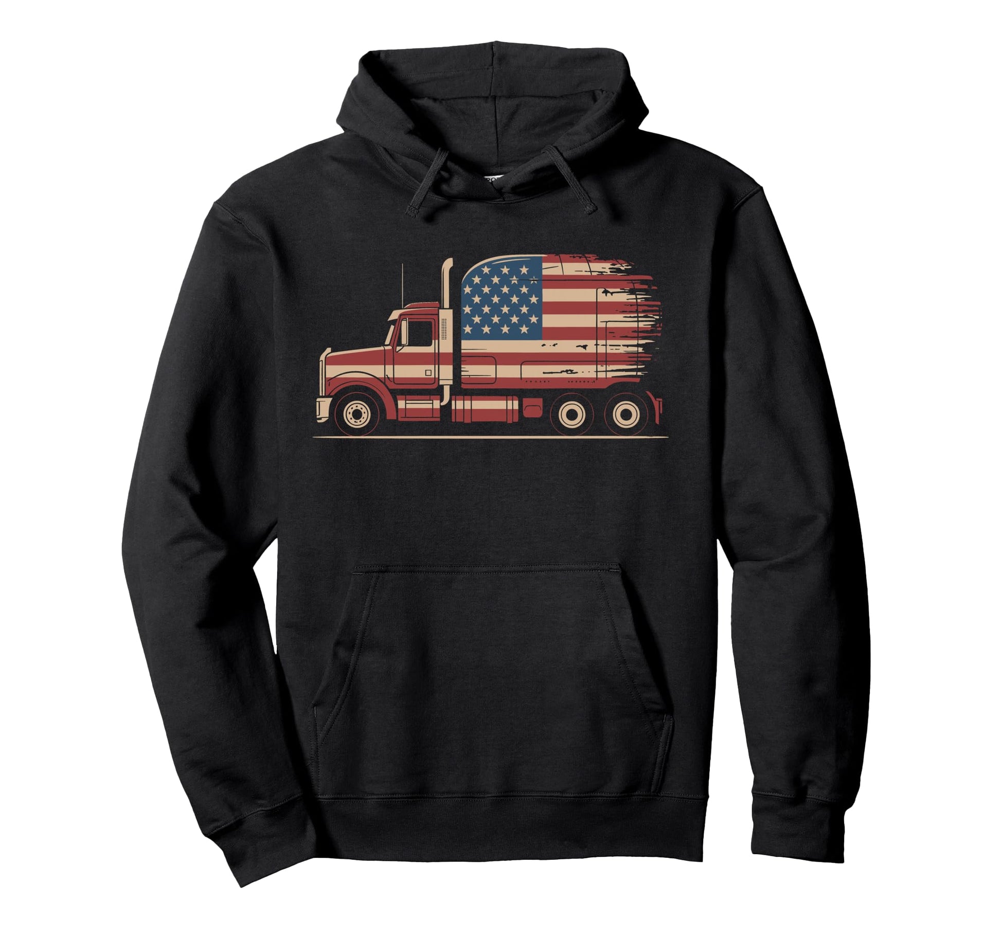 Trucker Truck Driver American Flag Usa Hoodie - Custom Art Print Unisex - T-Shirt, Sweatshirt, Hoodie