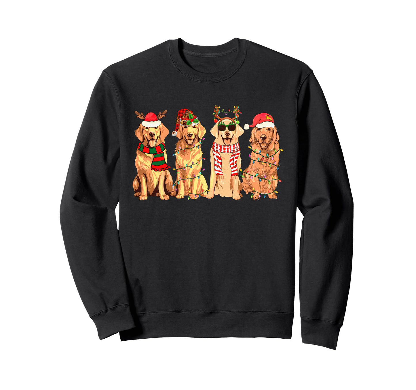 Golden Retriever Lights Santa Hat Dog Sweatshirt - Trendy Graphic Unisex - T-Shirt, Sweatshirt, Hoodie
