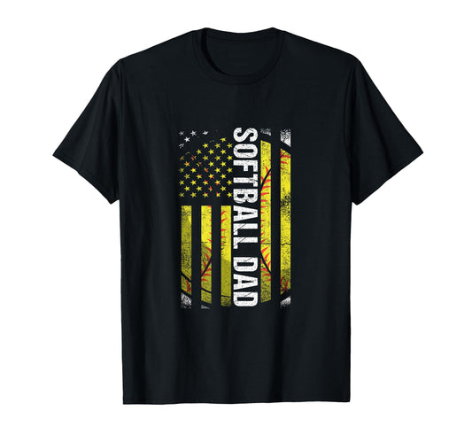 American Flag Softball Dad Baseball T-Shirt - Custom Art Print Men Women - T-Shirt, Sweatshirt, Hoodie