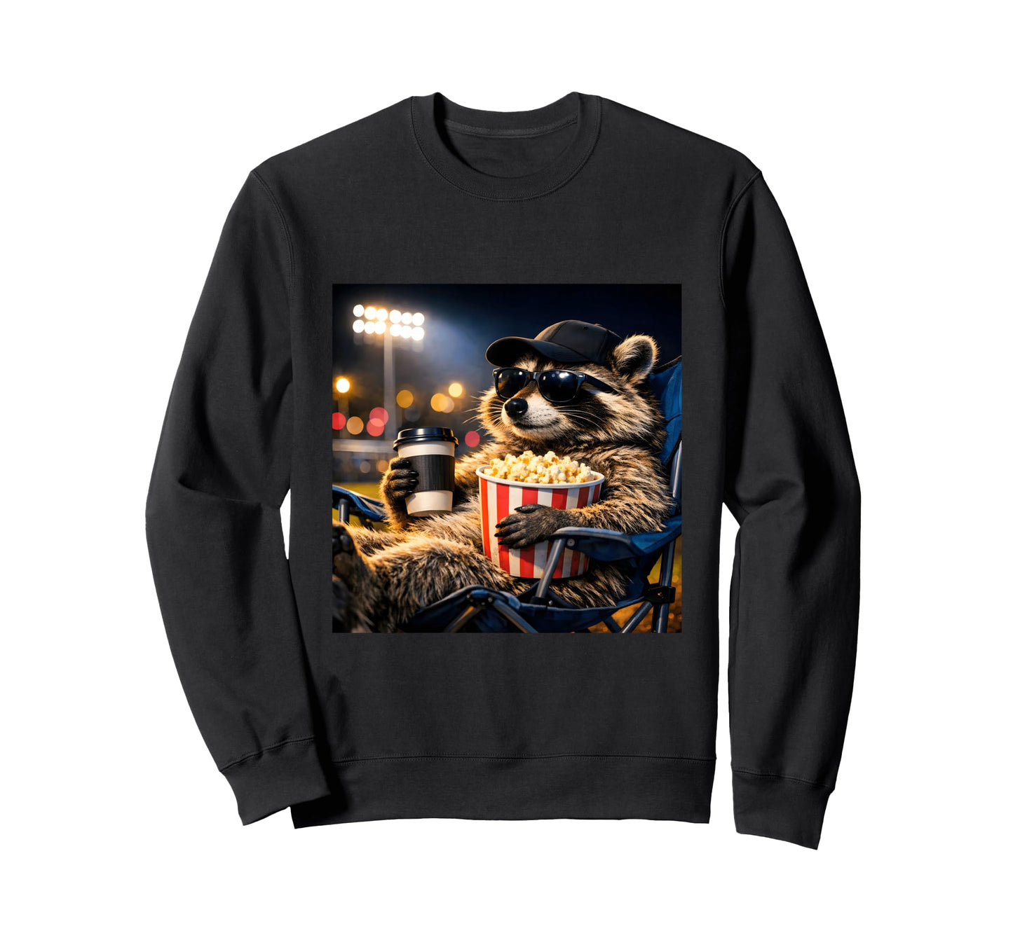 Raccoon Funny Baseball Night Sweatshirt - Fun Novelty Design Men Women - T-Shirt, Sweatshirt, Hoodie