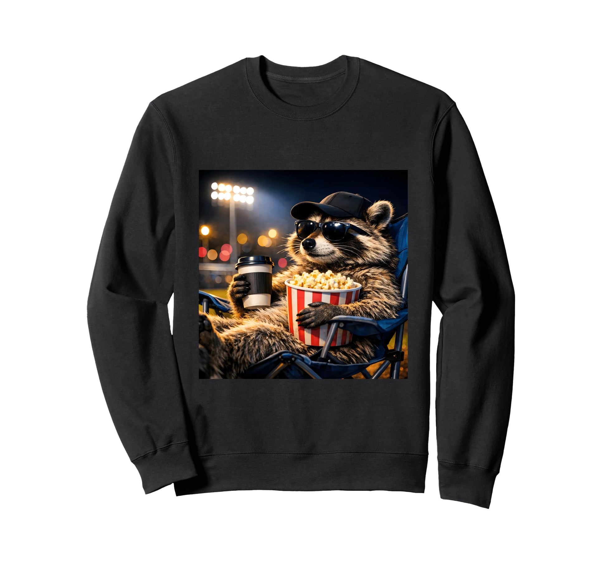 Raccoon Funny Baseball Night Sweatshirt - Fun Novelty Design Men Women - T-Shirt, Sweatshirt, Hoodie