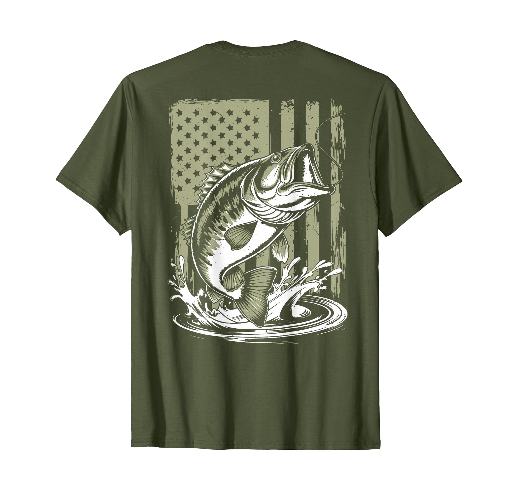Fishing Camo Bass Fish American Flag T-Shirt - Graphic Print for Adults - T-Shirt, Sweatshirt, Hoodie