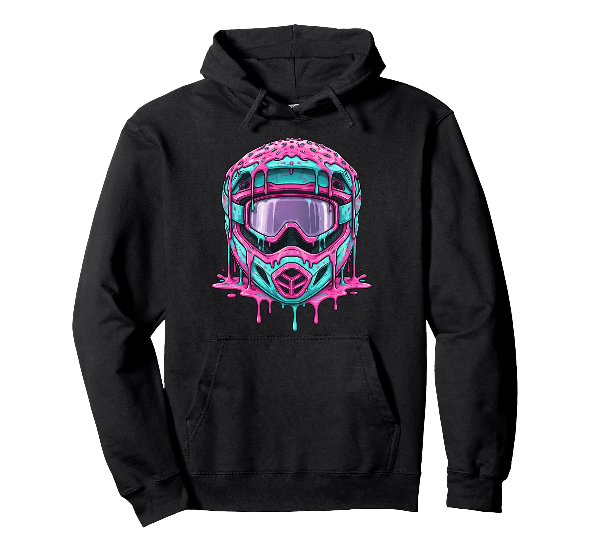 Motocross Helmet Drip Melt Dirt Bike Hoodie - Minimalist Print for Adults - T-Shirt, Sweatshirt, Hoodie