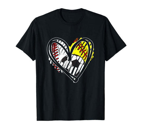 Baseball Softball Soccer Ball Heart Love T-Shirt - Aesthetic Graphic Unisex - T-Shirt, Sweatshirt, Hoodie