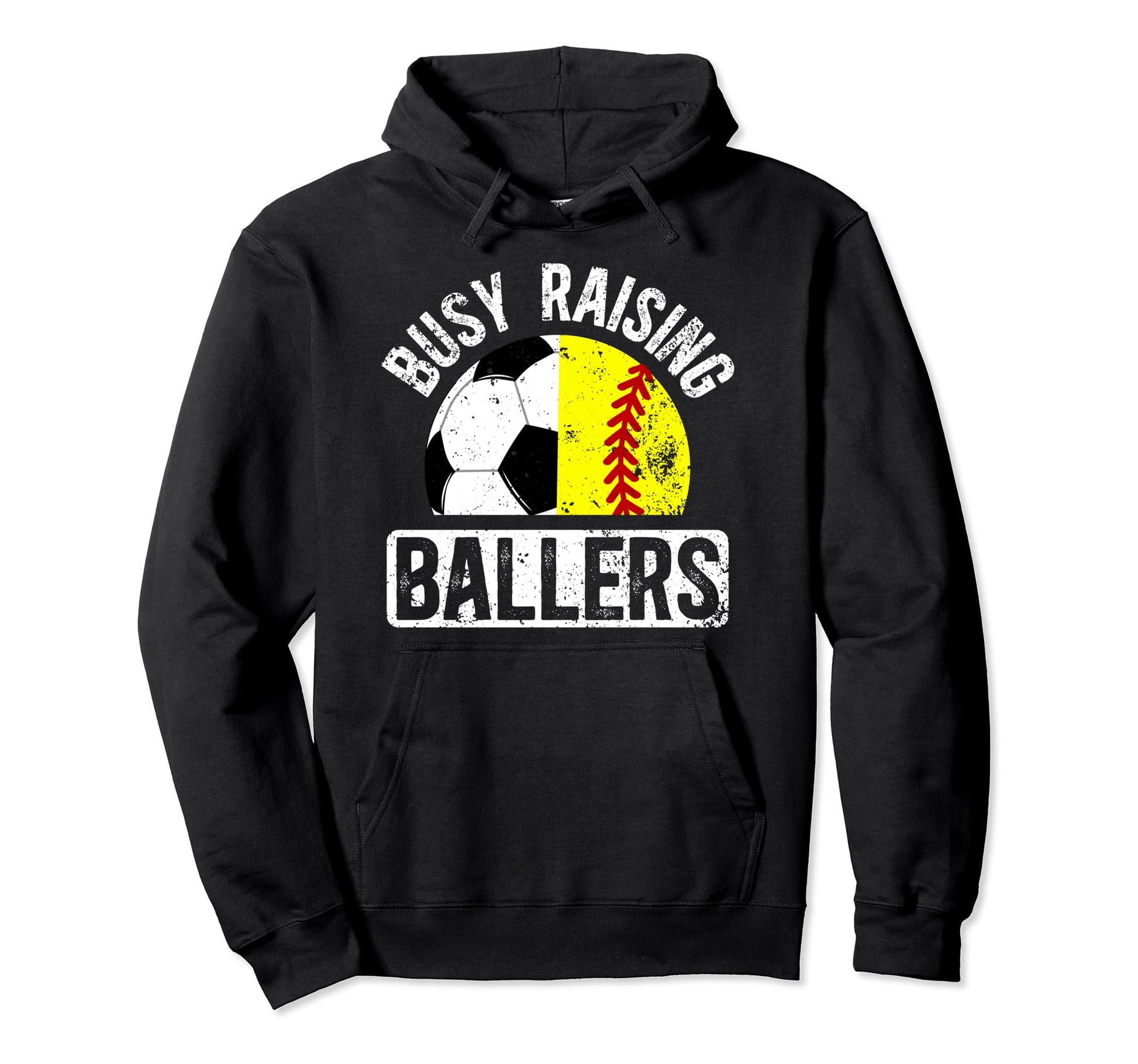 Busy Raising Ballers Softball Soccer Dad Hoodie - Trendy Graphic for Adults - T-Shirt, Sweatshirt, Hoodie