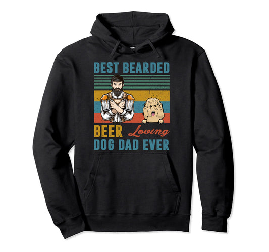 Best Bearded Beer Loving Dog Dad Hoodie - Aesthetic Graphic for Adults - T-Shirt, Sweatshirt, Hoodie