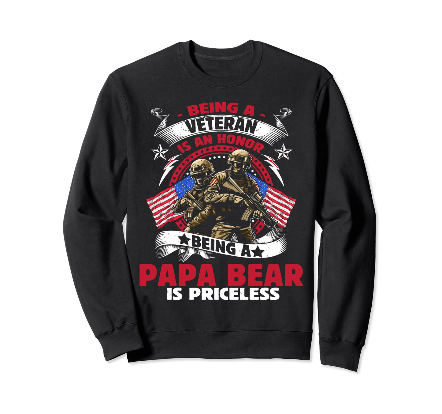 Veteran Papa Bear Dad Usa Flag Sweatshirt - Fun Novelty Design for Adults - T-Shirt, Sweatshirt, Hoodie