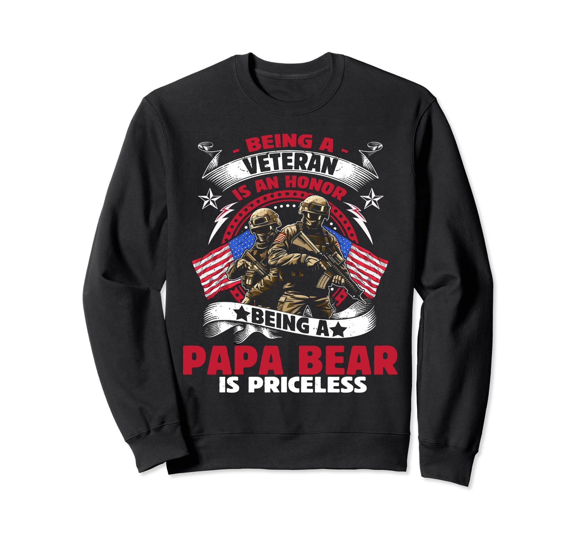 Veteran Papa Bear Dad Usa Flag Sweatshirt - Fun Novelty Design for Adults - T-Shirt, Sweatshirt, Hoodie
