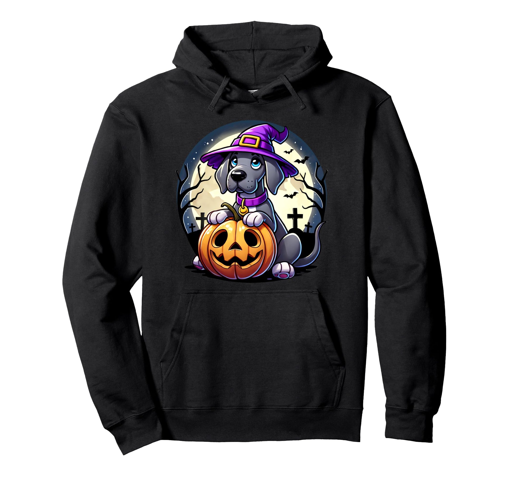 Halloween Great Dane Witch Hat Jack Hoodie - Fun Novelty Design Men Women - T-Shirt, Sweatshirt, Hoodie