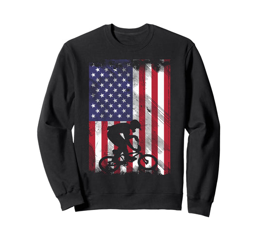 American Flag Bmx Biker Bicycle Racing Sweatshirt - Trendy Graphic Unisex - T-Shirt, Sweatshirt, Hoodie