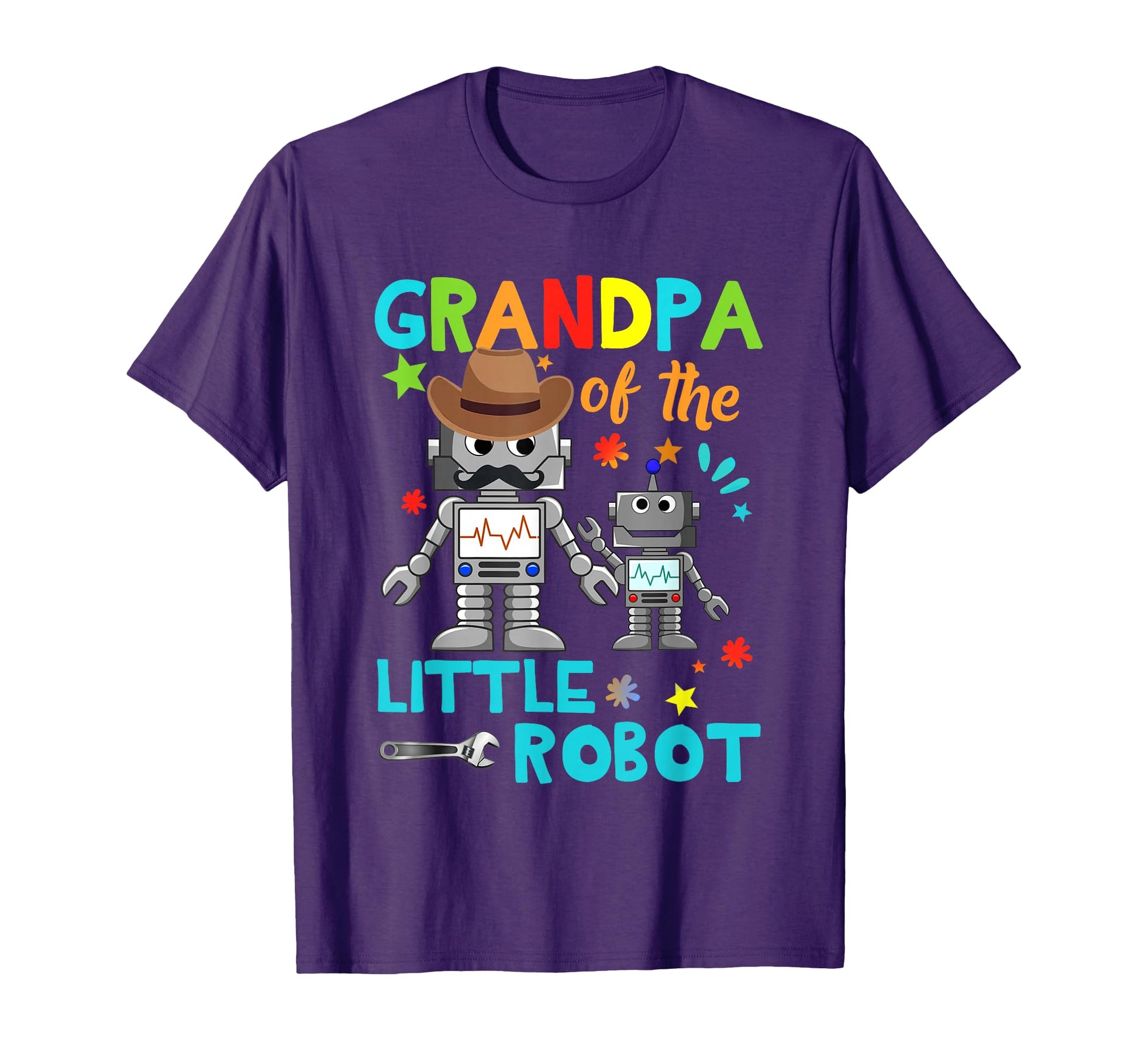 Grandpa Little Robot Birthday T-Shirt - Casual Everyday Wear Men Women - T-Shirt, Sweatshirt, Hoodie