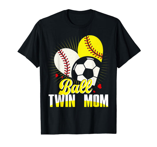 Ball Twin Mom Baseball Softball Soccer T-Shirt - Trendy Graphic for Adults - T-Shirt, Sweatshirt, Hoodie