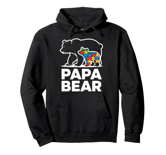 Autism Dad Papa Bear Autistic Child Hoodie - Fun Novelty Design Men Women - T-Shirt, Sweatshirt, Hoodie