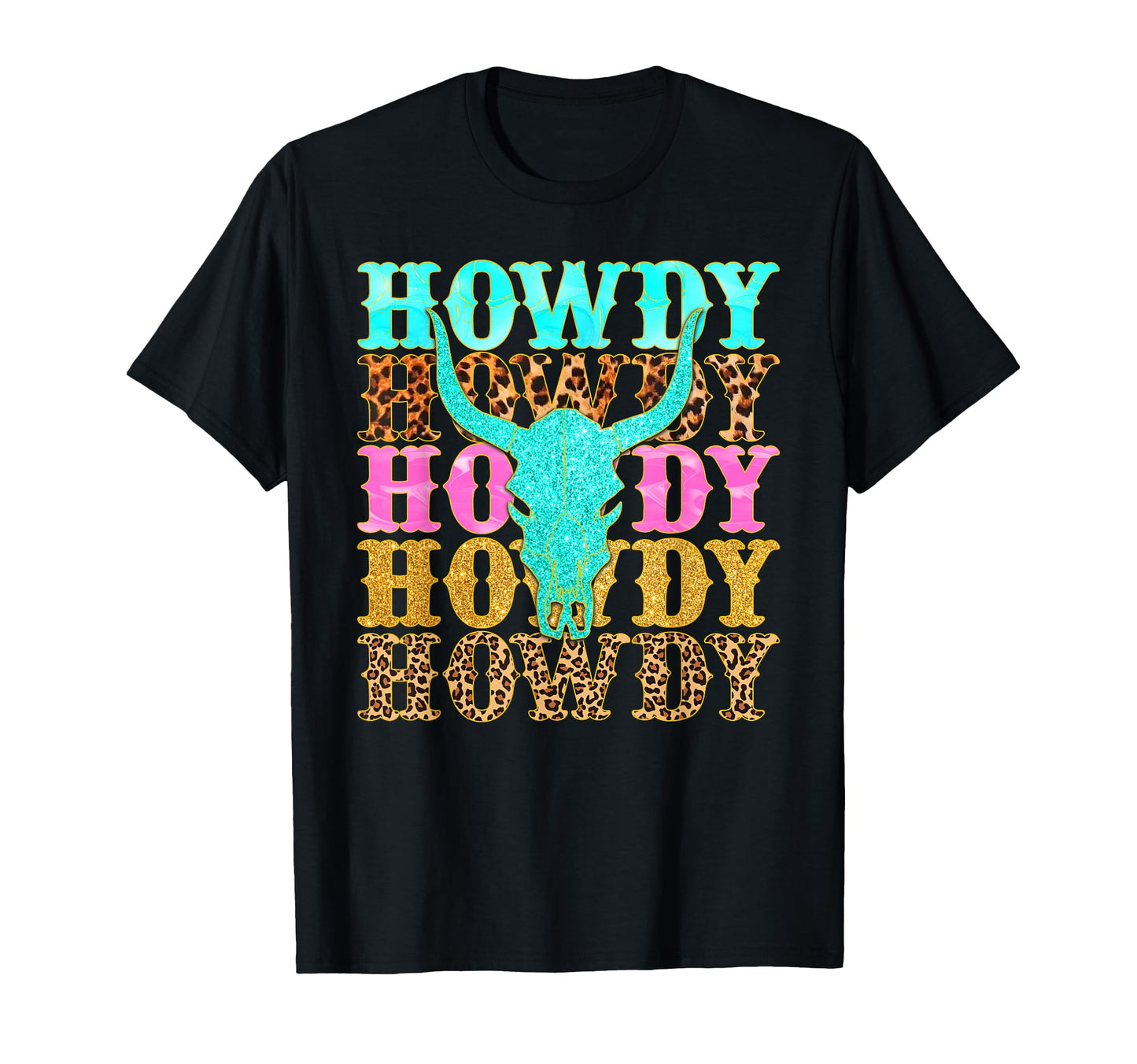Western Country Leopard Howdy Bull Skull T-Shirt - Unique Graphic Unisex - T-Shirt, Sweatshirt, Hoodie