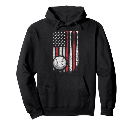 Baseball Us Flag Baseball Lover Dad Hoodie - Fun Novelty Design Men Women - T-Shirt, Sweatshirt, Hoodie