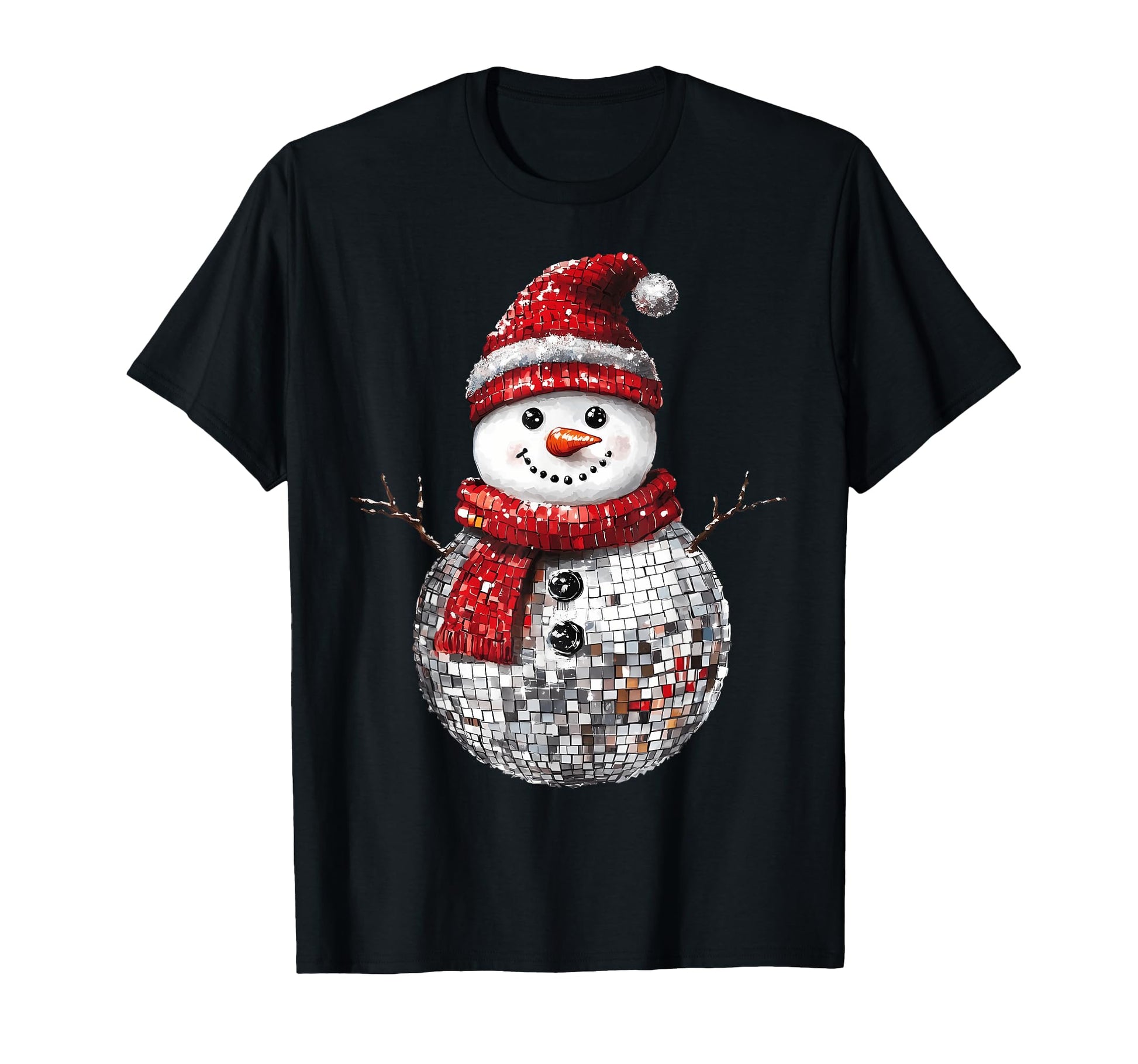 Snowman Disco Ball Santa Hat Matching T-Shirt - Aesthetic Graphic Unisex - T-Shirt, Sweatshirt, Hoodie