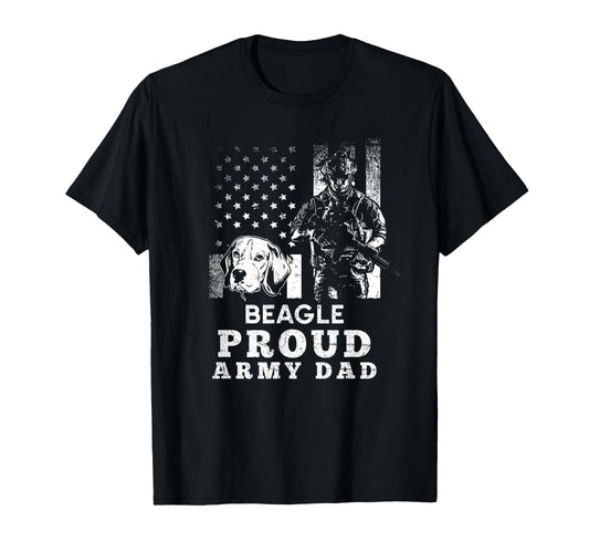 Beagle Dog Proud Army Dad American T-Shirt - Fun Novelty Design Unisex - T-Shirt, Sweatshirt, Hoodie