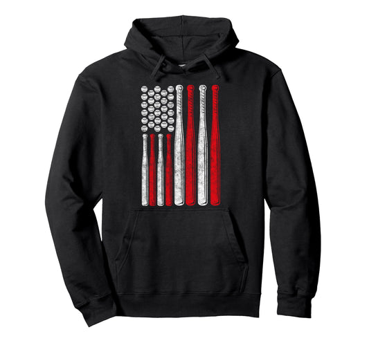 Baseball Us Flag Baseball Lover Dad Hoodie - Aesthetic Graphic Unisex - T-Shirt, Sweatshirt, Hoodie