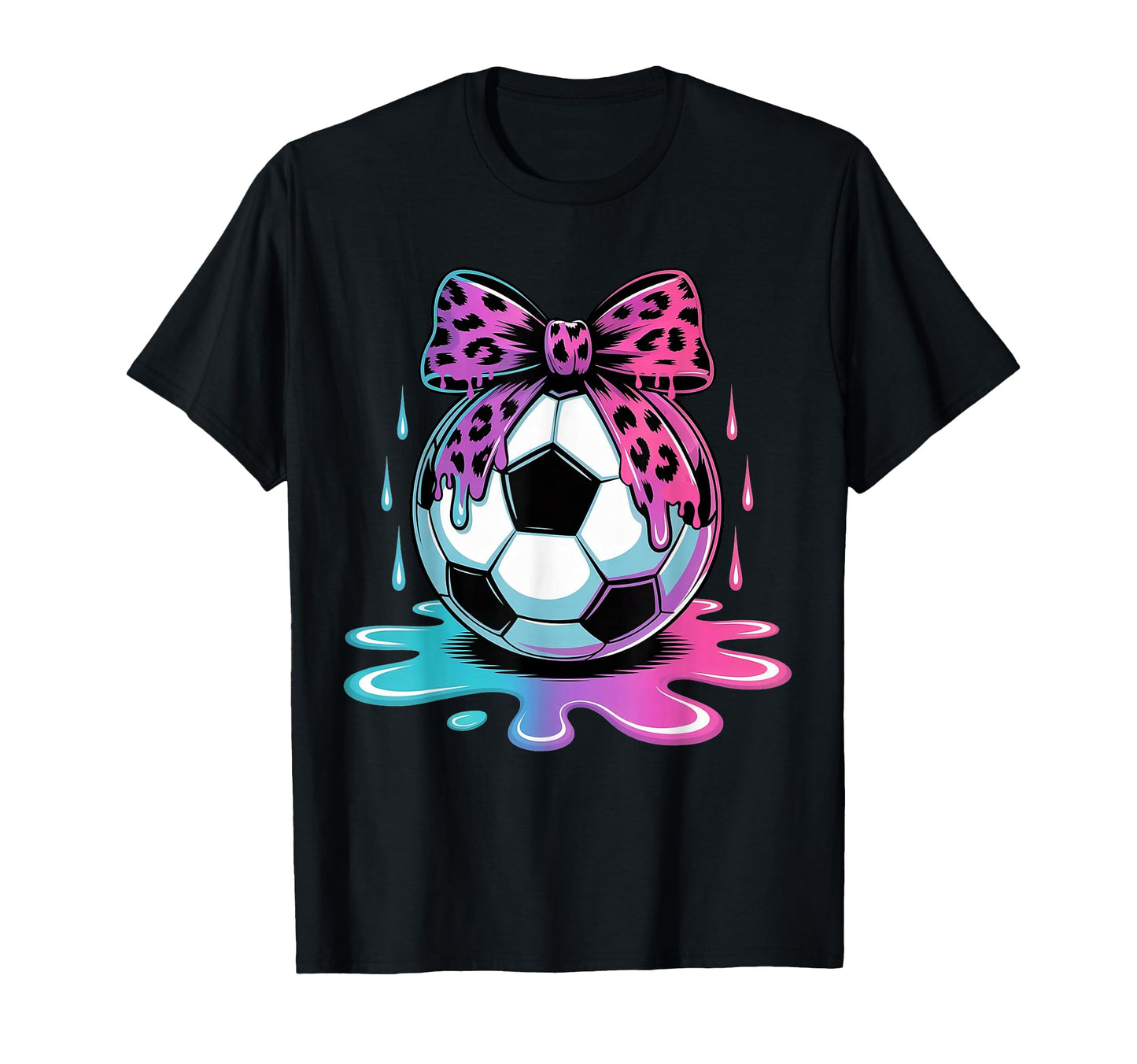 Dripping Soccer Coquette Bow Leopard T-Shirt - Novelty Apparel Unisex - T-Shirt, Sweatshirt, Hoodie