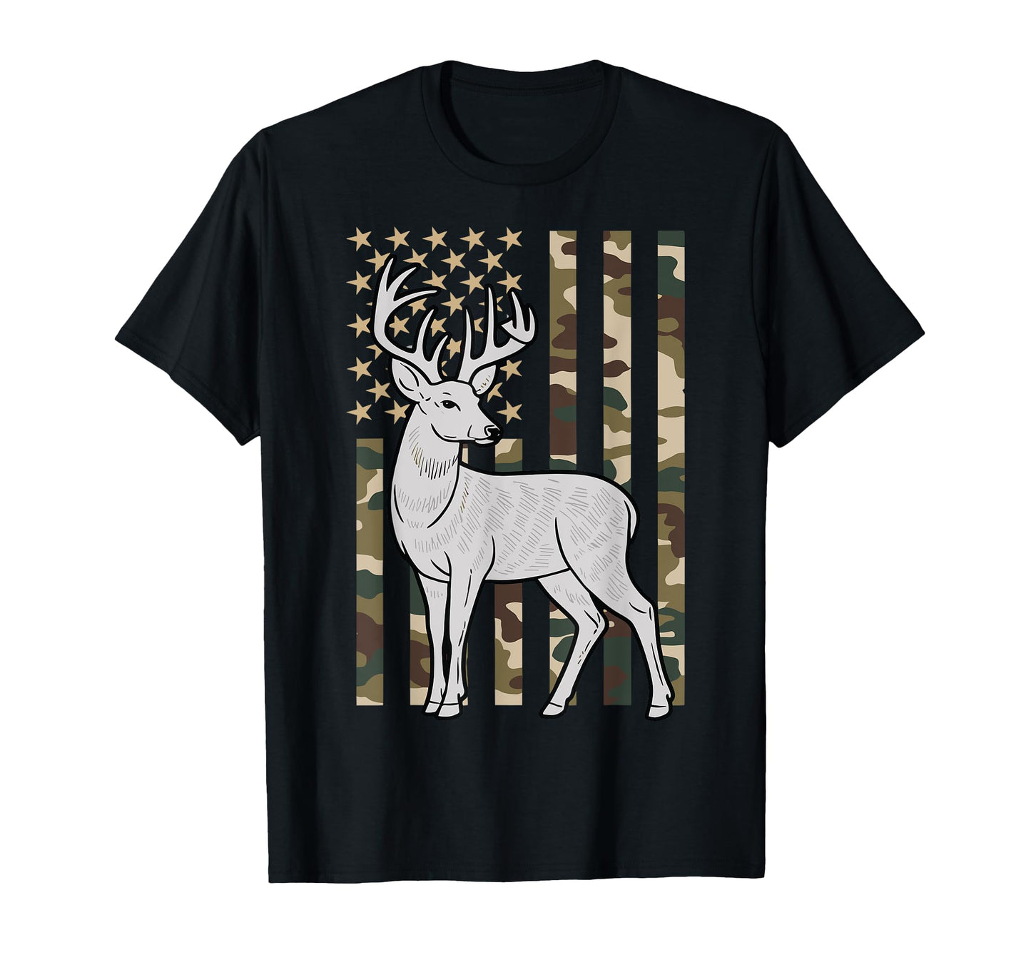 Camo Us Flag Deer Elk Buck Camoflage T-Shirt - Trendy Graphic Men Women - T-Shirt, Sweatshirt, Hoodie