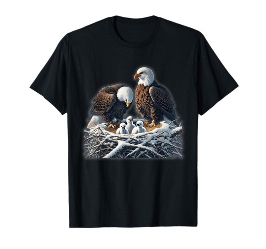 Bald Eagle Dad Mom Three Eaglet Chicks T-Shirt - Graphic Print Unisex - T-Shirt, Sweatshirt, Hoodie
