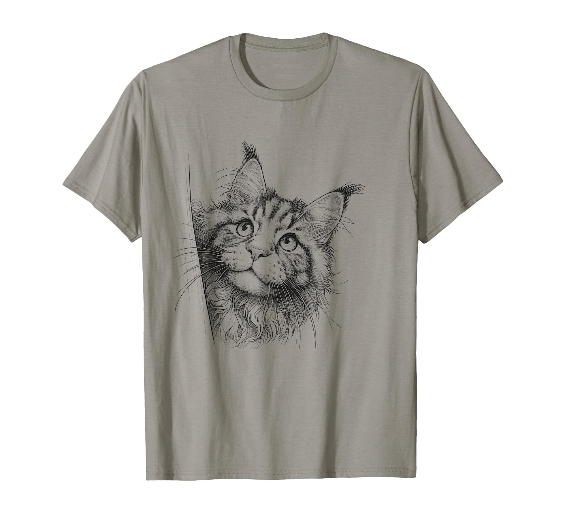 Maine Coon Cat Peeking T-Shirt - Aesthetic Graphic Men Women - T-Shirt, Sweatshirt, Hoodie